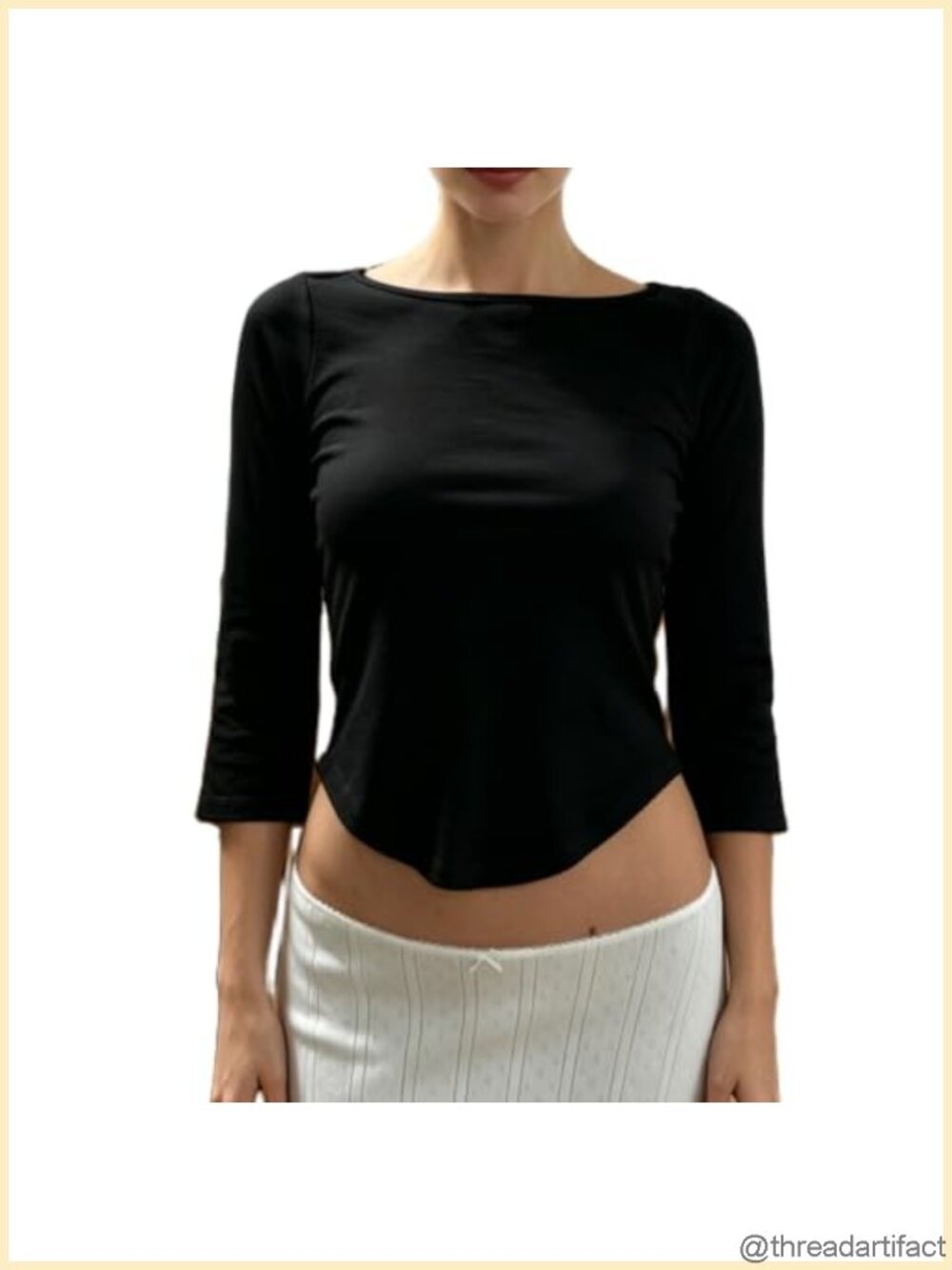 Women 3/4 Sleeve Boat Neck Cotton Elastane Top Y2K Bell Sleeve Tee